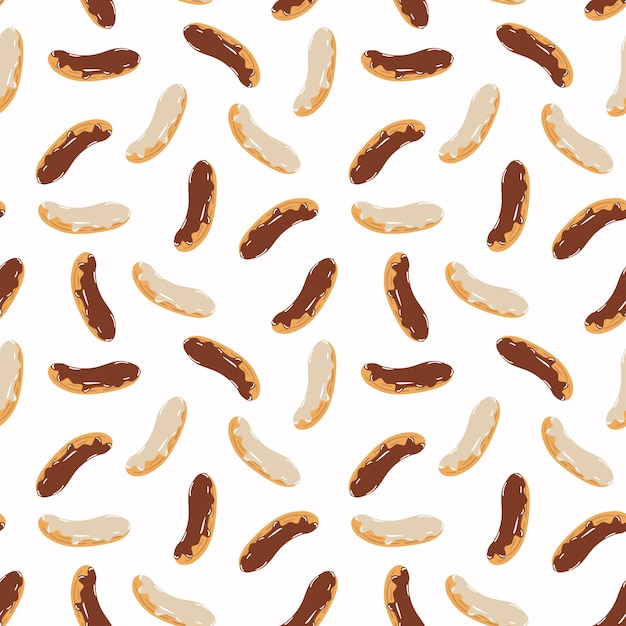 Seamless pattern of eclair in a flat style on white background