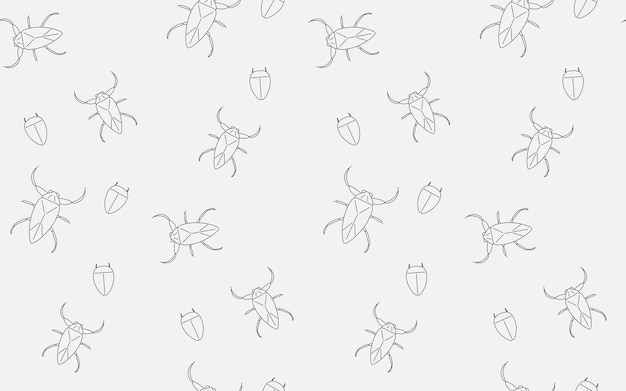 Vector seamless pattern of edible insects giant water bug and diving beetle