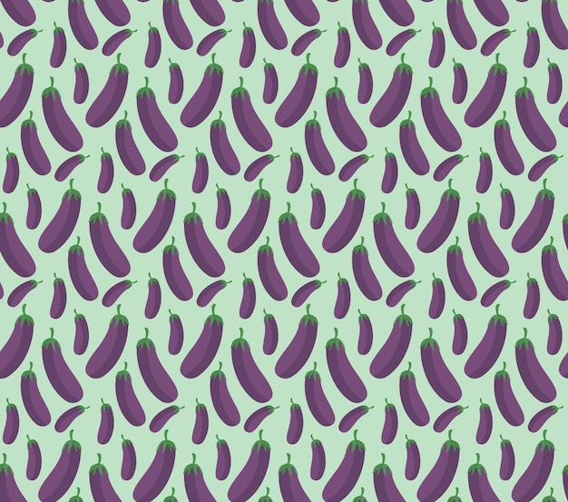 Seamless pattern eggplants on blue background flat vector