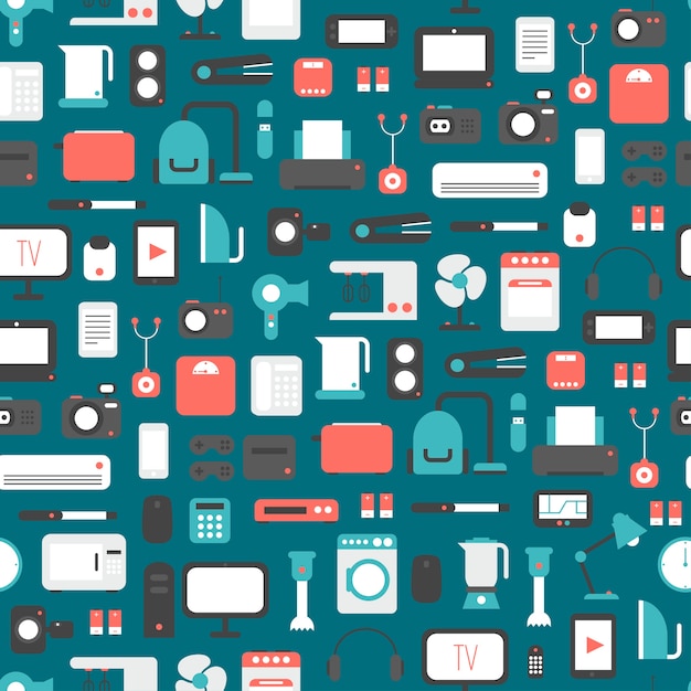 Vector seamless pattern of electronic devices and home appliances