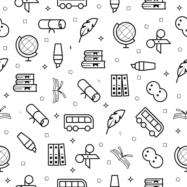 Seamless Pattern Elements Hand Drawn Collection College School Study Vector Design Style Background