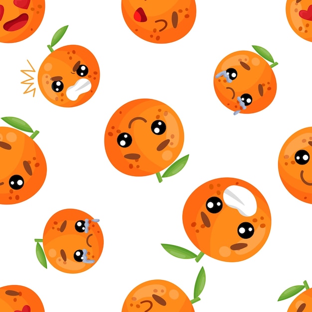 Seamless pattern emoji orange with different emotions smile
laugh anger cry love