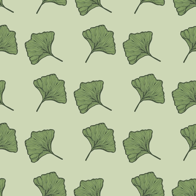 シームレスなパターンが刻まれた葉GinkgoBilobaヴィンテージ背景植物の葉と手描きスタイル