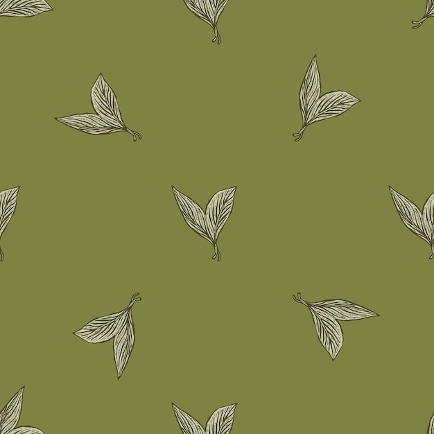 Бесшовный узор с выгравированными листьями винтажный фон чайного листа в стиле ручной работы