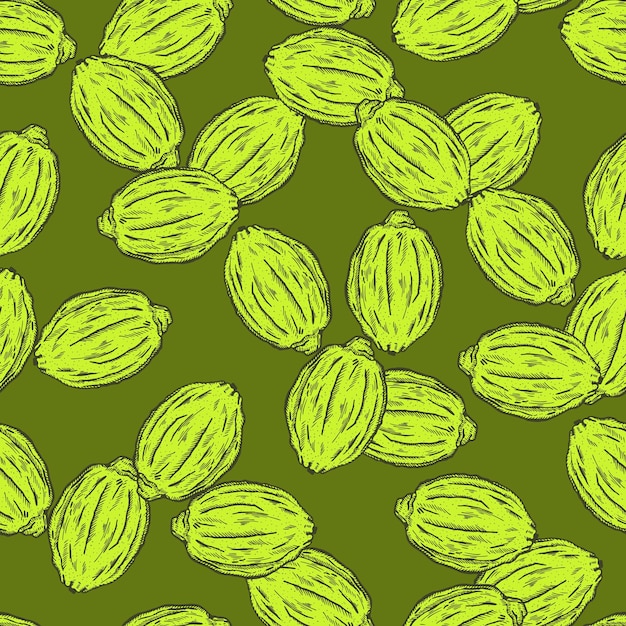 Vector seamless pattern engraved lemons vintage background citrus fruit in hand drawn style whole lemon or lime sketch vector repeated color design texture for print fabric wrapping wallpaper tissue