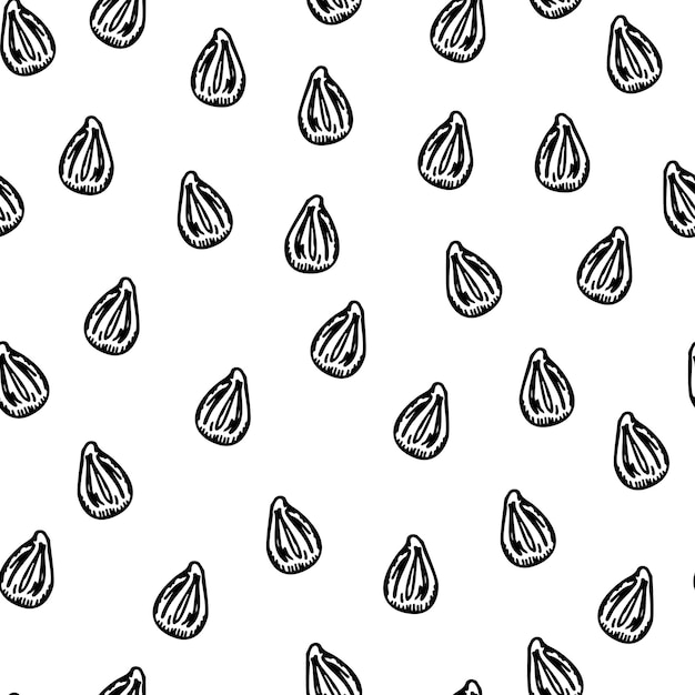 Seamless pattern engraved seeds vintage background plants kernels in hand drawn style botanical sketch