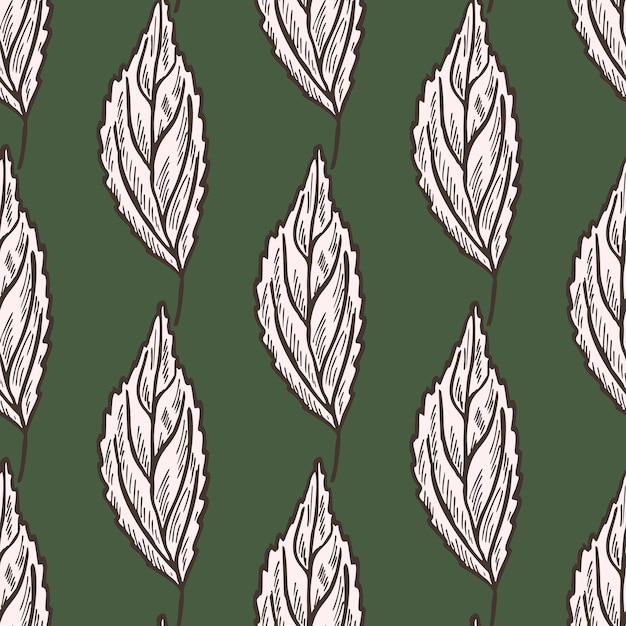 Vector seamless pattern engraved tree leaves vintage background botanical with foliage in hand drawn style