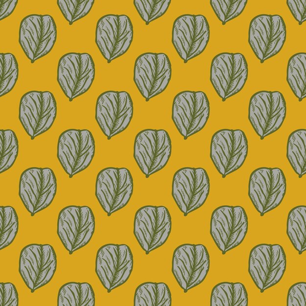 Seamless pattern engraved tree leaves vintage background botanical with foliage in hand drawn style