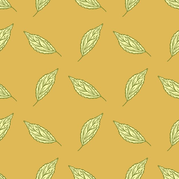 Vector seamless pattern engraved tree leaves vintage background botanical with foliage in hand drawn style