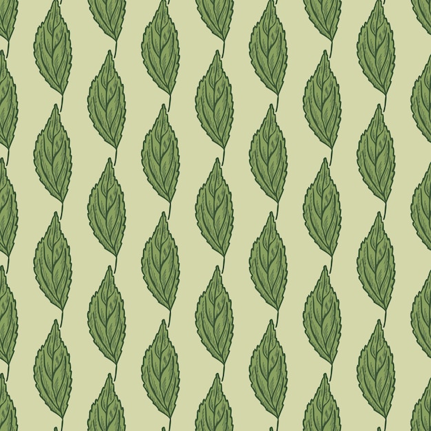 벡터 원활한 패턴 새겨진 나무 잎 손으로 그린 스타일에 단풍과 빈티지 배경 식물