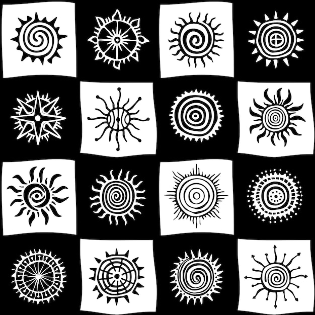 Vector seamless pattern ethnic background sun symbols