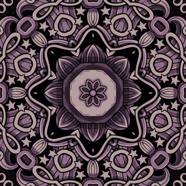 Seamless pattern ethnic boho art mandala doodle vector