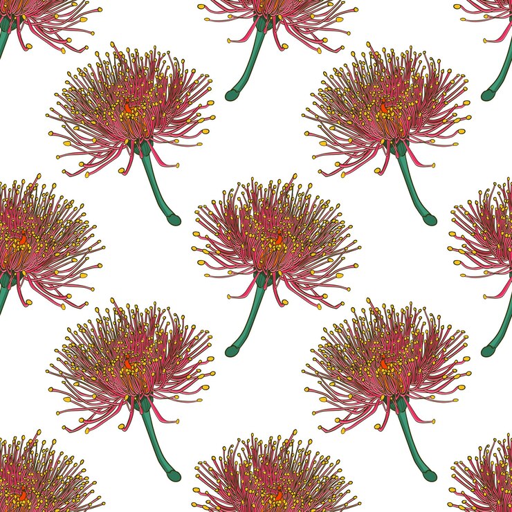 Vector seamless pattern of eucalyptus branches isolated on white background.