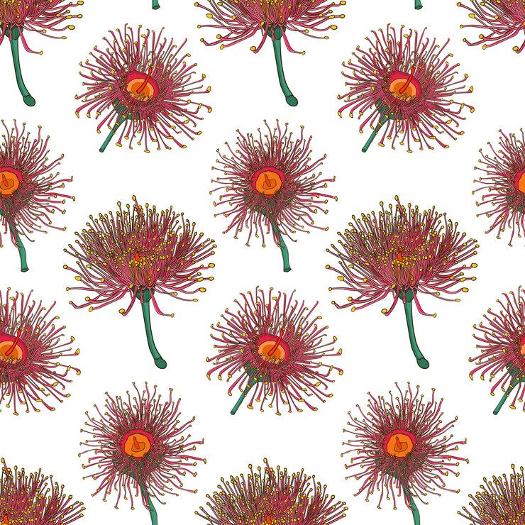 Vector seamless pattern of eucalyptus branches isolated on white background.