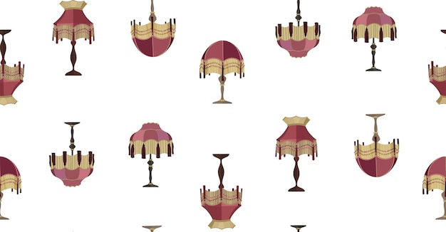 Seamless pattern european vintage retro torchere lampshades in victorian style historic interior