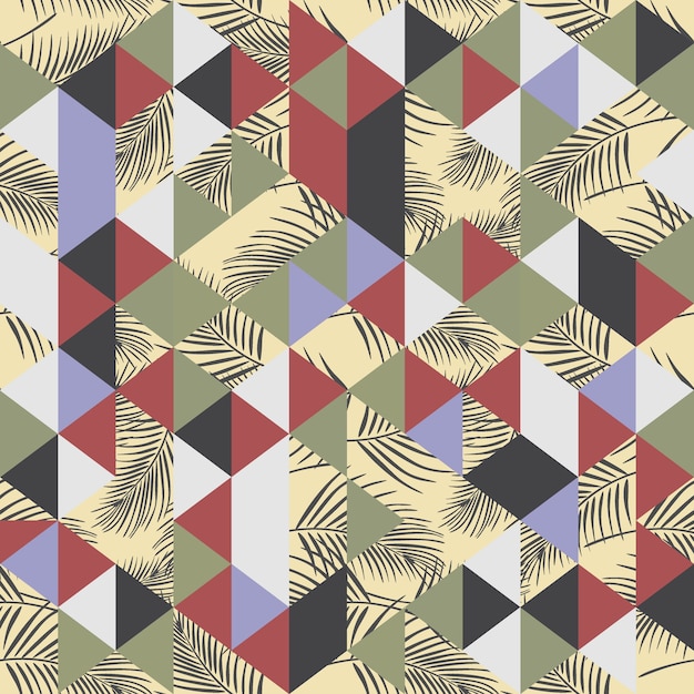 Seamless pattern of exotic beach with palm and triangle