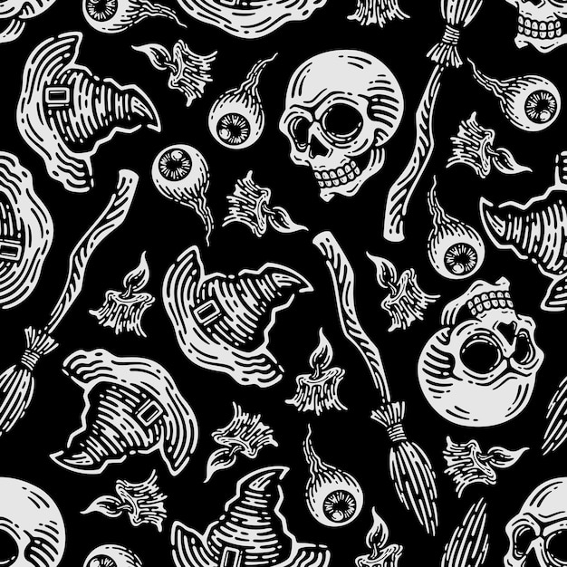 seamless pattern of eyeball and candle in dark background