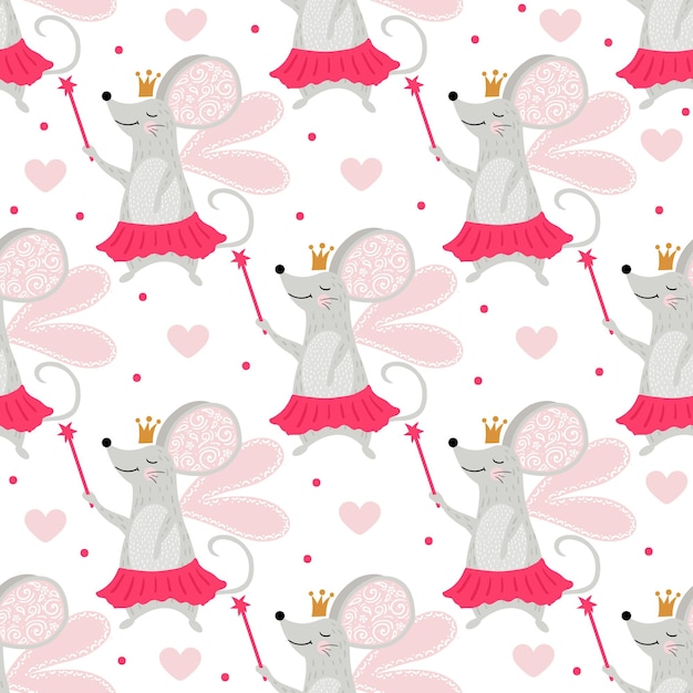 Бесшовный узор Сказочная мышь с волшебной палочкой Классная иллюстрация животных для детских футболок