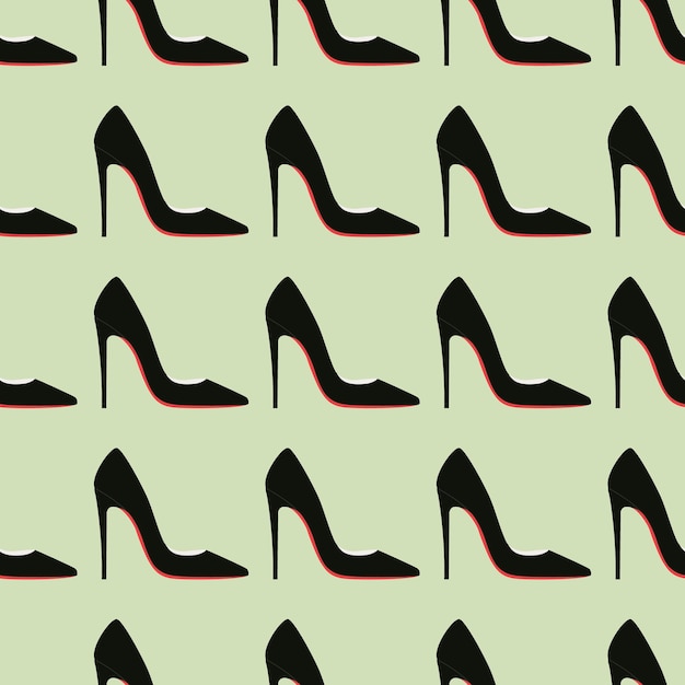 Seamless pattern of fashion female black shoes with red sole  in vogue style High heels louboutins