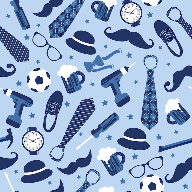 Vector seamless pattern of fathers day. set icons on light blue background.