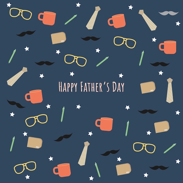 Seamless pattern for fathers day with mustache glasses tie pen purse and cup