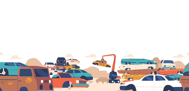 Vector seamless pattern featuring broken dump cars creating an industrial and edgy design perfect for adding a rugged touch to backgrounds with a raw aesthetic cartoon vector wallpaper horizontal border