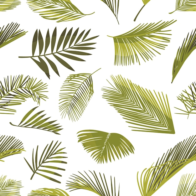熱帯とエキゾチックな雰囲気の漫画のベクトル図を作成するココヤシの葉をフィーチャーしたシームレスなパターン