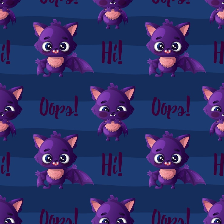 Vector seamless pattern featuring a cute bat on a blue background vector illustration