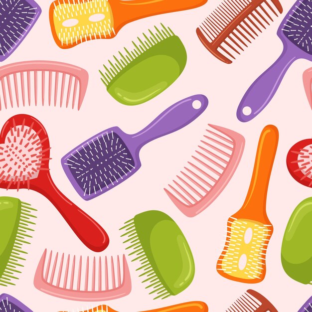 Seamless Pattern Featuring Hair Brushes In A Variety Of Styles And Sizes Repeated Background Perfect For Hairdressers