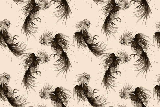 Seamless pattern fighting cock with watercolor for fabric and wallpaper