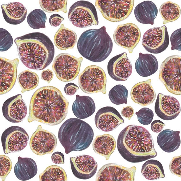 Vector seamless pattern figs hand painted watercolor handmade fresh food design elements isolated