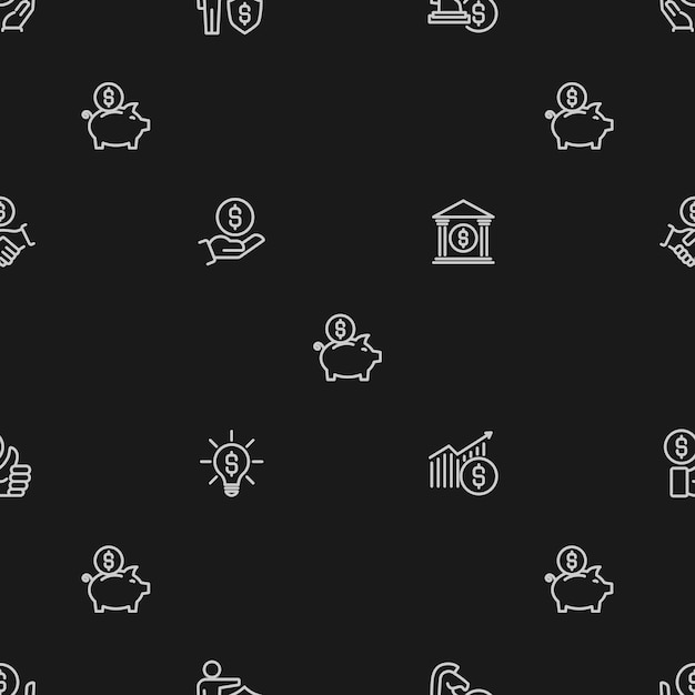seamless pattern of finance and business on a black background vector illustration