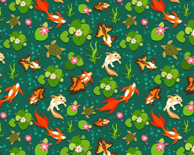 Vector seamless pattern fish koi, goldfish.