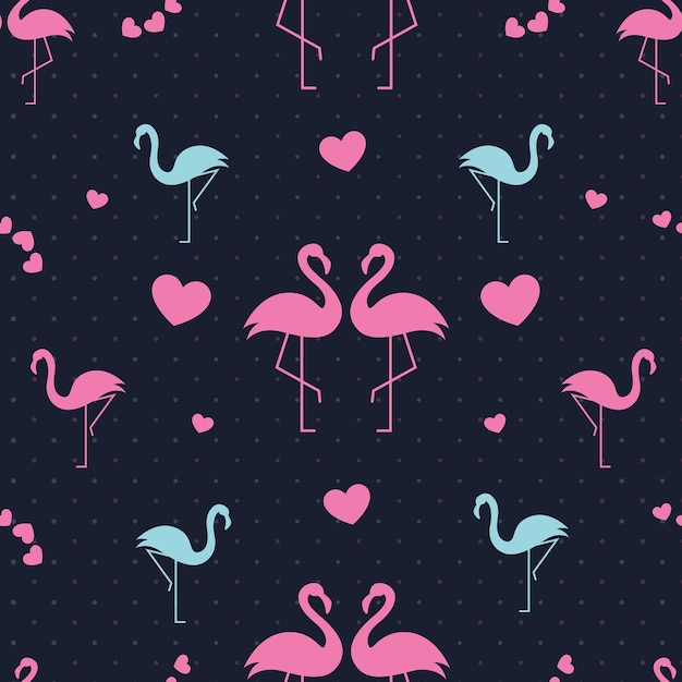 Бесшовный фон Фламинго и любовь