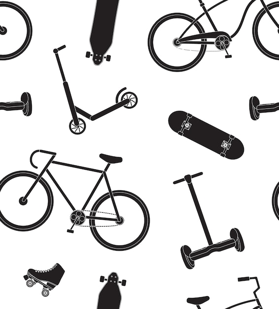 Seamless pattern of flat bicycle silhouette