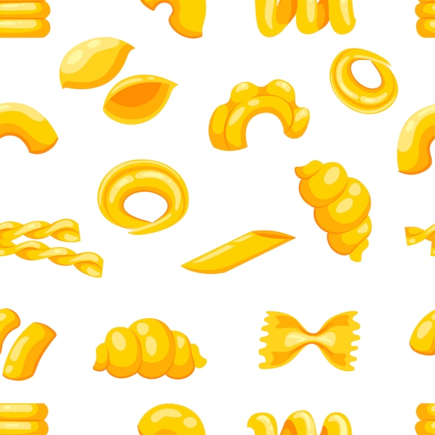 Seamless pattern. Flat various macaroni. illustration on white background.