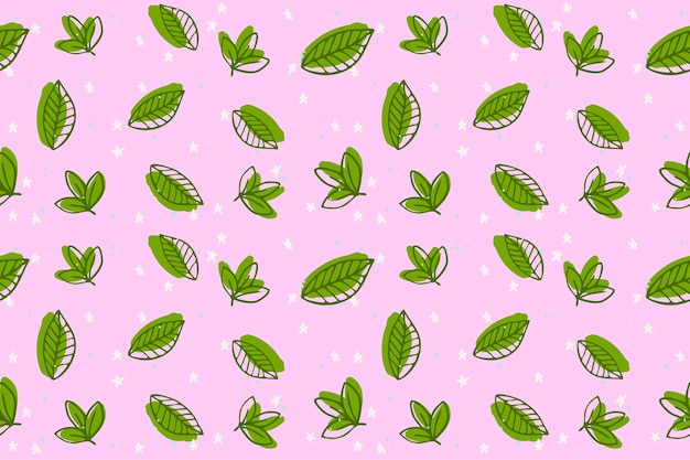 Seamless pattern floral childish textile Background with green leaves on pink background and stars for fabric wrapping paper bed linen home decor print