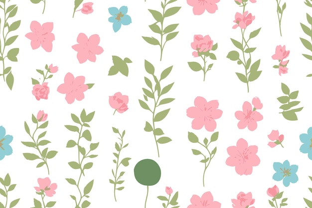 seamless pattern floral flower blossom leaves illustration doodle nature background