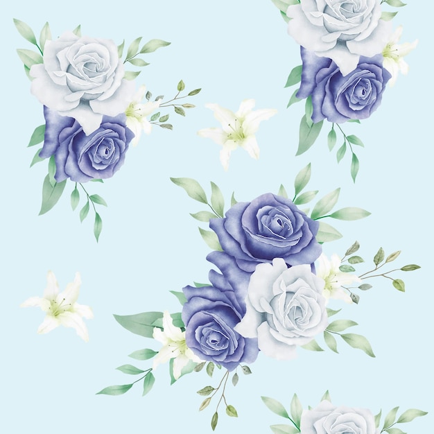 Seamless Pattern Floral Navyblue Watercolor