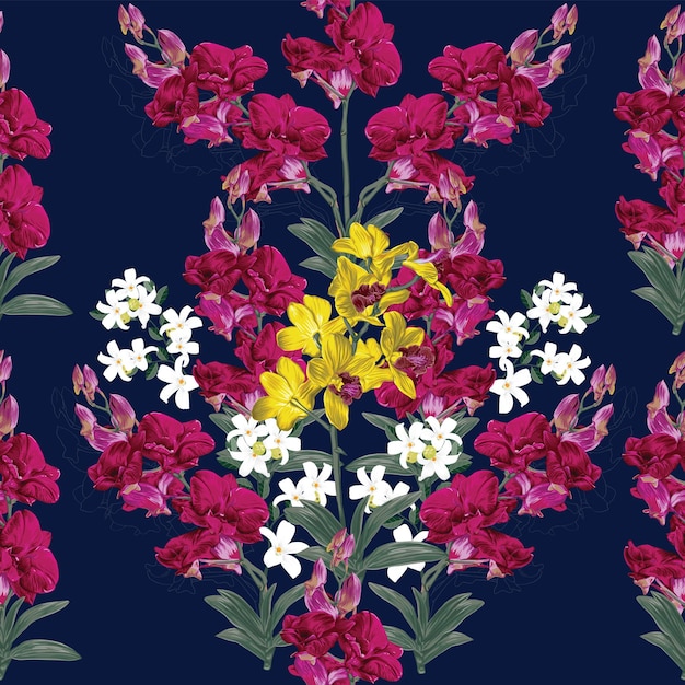 Seamless pattern floral Orchid flowers.