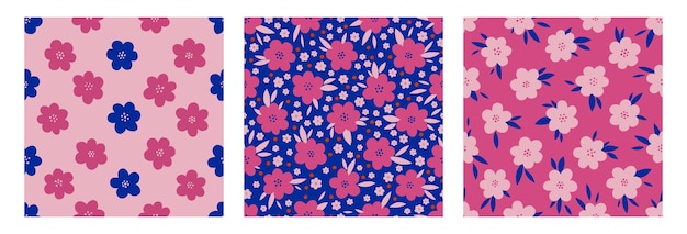 Seamless pattern floral set hand drawn.