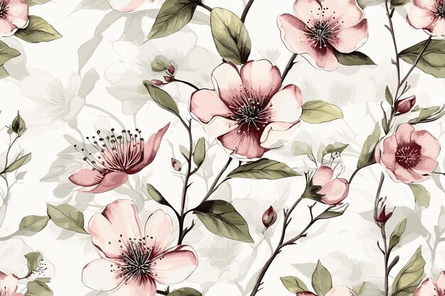 Seamless pattern Floral watercolor background blooming orchids pink color flower pattern