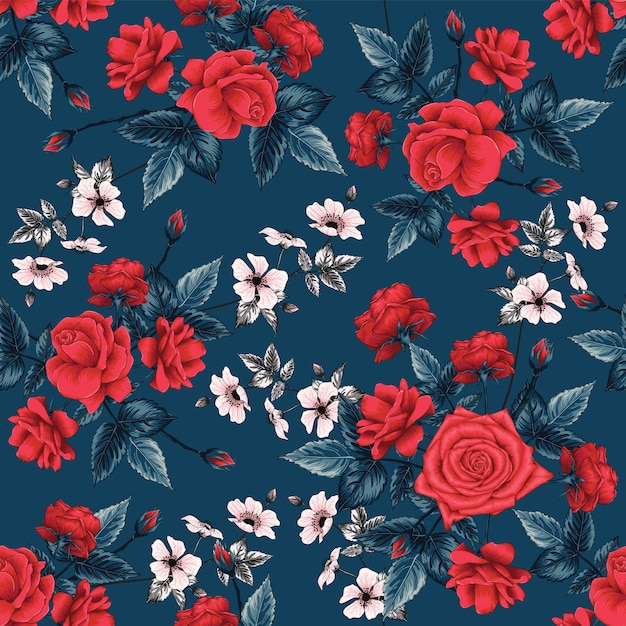 Seamless pattern floral with red rose flowers abstract background.