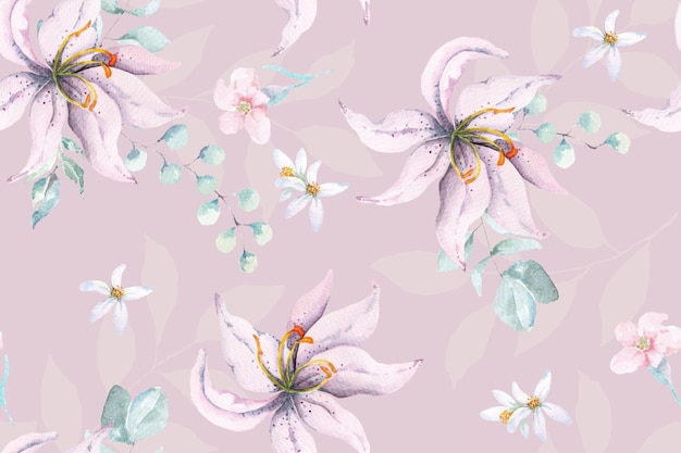 生地と壁紙のために水彩で描かれた花のシームレスなパターン植物の背景