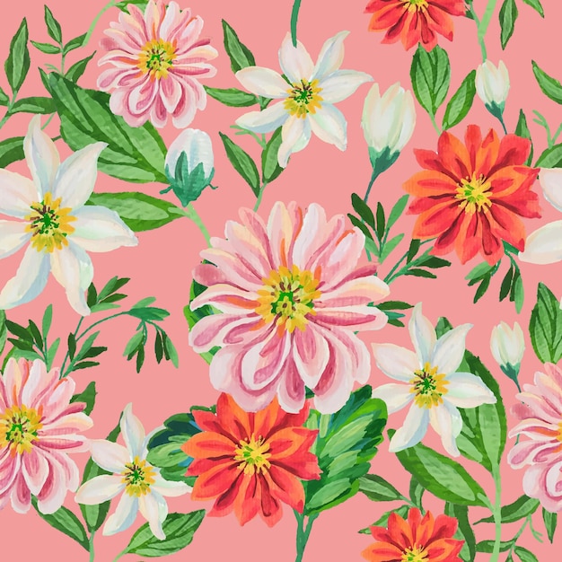 Seamless pattern flower watercolor hand painted