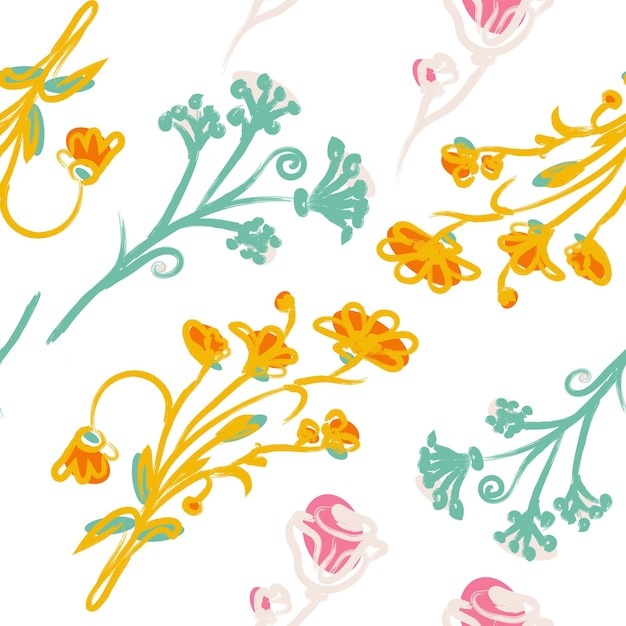 Seamless pattern flowers hand draw