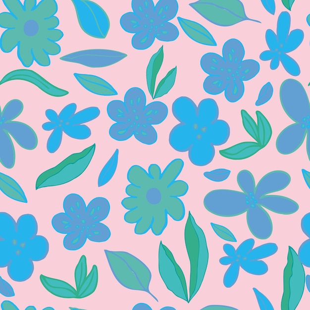 Seamless pattern flowers and leaves pastel