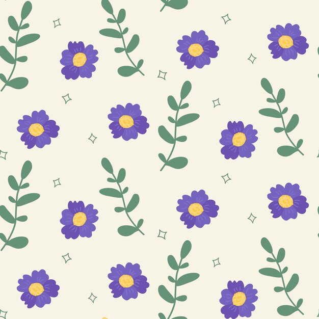 seamless pattern of flowers and leaves a plant in a flat