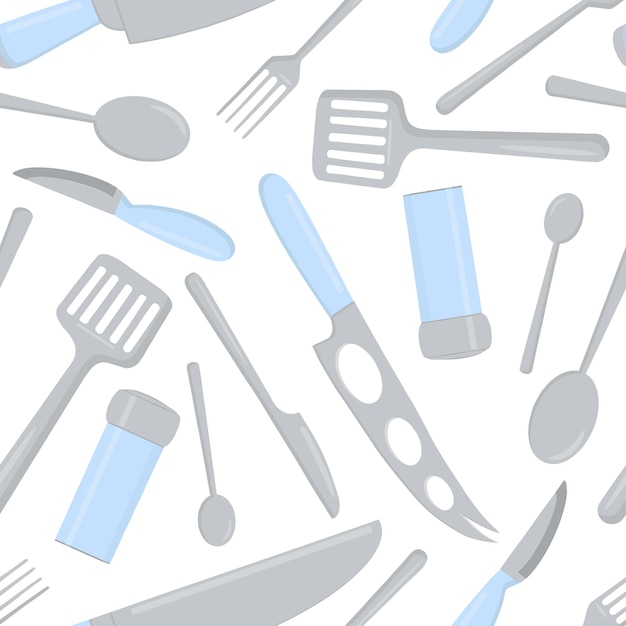 Seamless pattern of food cutlery and kitchen tools.