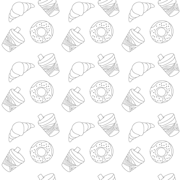 Seamless pattern of food, dessert in doodle style